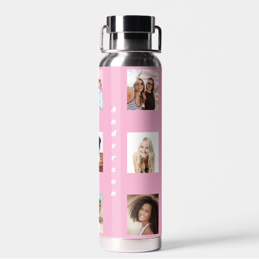 Foto Collage Familienname pink Trinkflasche (Rückseite)