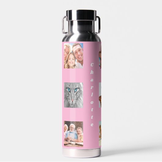 Foto Collage Familienname pink Trinkflasche (Vorne)