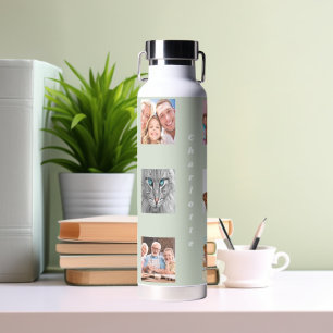 Foto Collage Familienname Salbei grün Trinkflasche