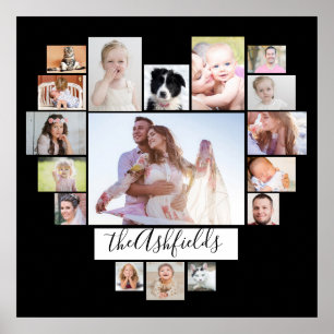 Foto Collage Family Heart 17 Bilder Schwarz 24x24 Poster