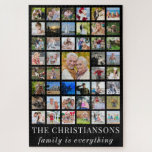 Foto Collage FAMILY IST ALLES Schwarz Puzzle<br><div class="desc">Personalisieren Sie dieses Foto Collage Puzzle mit 45 Fotos, einem Familiennamen oder einem anderen Titel und Ihrem eigenen Sprichwort oder verlasse den FAMILY IS EJEDES Beispiel Text. Ändern Sie die Schriftartes und Farben nach Wunsch. FOTO-TIPP: Wählen Sie ein Foto mit dem Thema in der Mitte und/oder schneiden Sie es vor...</div>