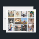 Foto Collage Family Year in Review Christmas Feiertagskarte<br><div class="desc">Mit dieser modernen "Year in Review"-Weihnachtskarte mit zwölf quadratischen Fotos in einer einfachen Collage können Sie Ihren Feiertagssjubiläum ausklingen lassen. Oben verlassen ist das Jahr, das ausgeschrieben wurde, und unten rechts die Nachricht: "Oh, was für ein Jahr!". Die Rückseite hat eine Vorlage, mit der Sie Ihre personalisierte Nachricht auf einem...</div>