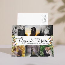 Foto Collage Floral Wedding Danke Postcard