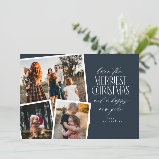 Foto Collage Frohe Weihnachten Rot und Weiß Einladung (Stehend Vorderseite)