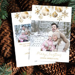 Foto Collage Frohe Weihnachtsgold boho Feiertagskarte<br><div class="desc">Foto Collage Frohe Weihnachtsweiße und goldene Weihnachtsbaumchen und Schneeflocken Weihnachtskarte,  3 Bild eine waagerechte und 2 quadratische mit personalisiertem Gruß Text bearbeitbare Vorlage Einladung sofortige digitale Download,  Aquarellgoldpampas Gras baubles Foto Grüße Karte</div>