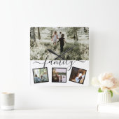 Foto-Collage für Familie 4 personalisiert Quadratische Wanduhr (Zuhause)