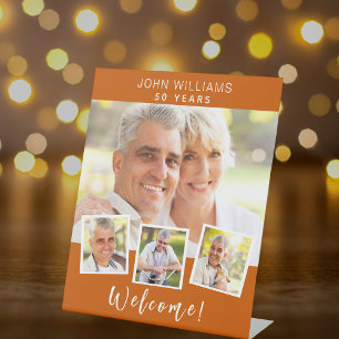 Foto Collage gebrannt orange Geburtstagsgeschenk Sockelschild