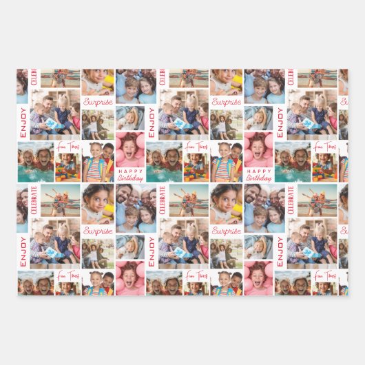 Foto Collage Geburtstag Geschenkpapier Set (Vorderseite 2)