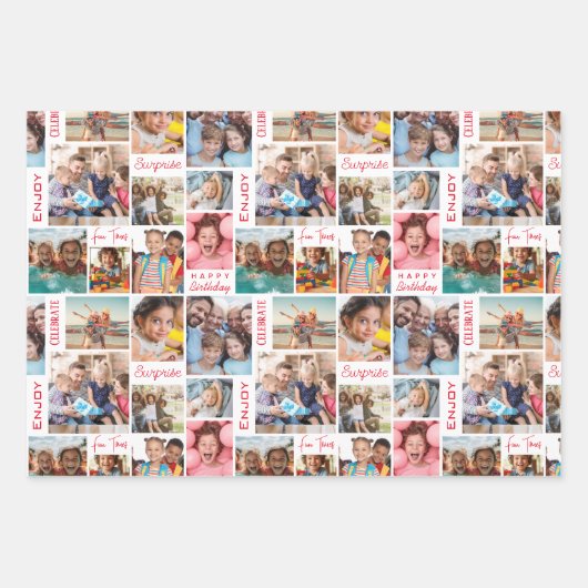 Foto Collage Geburtstag Geschenkpapier Set (Vorderseite)