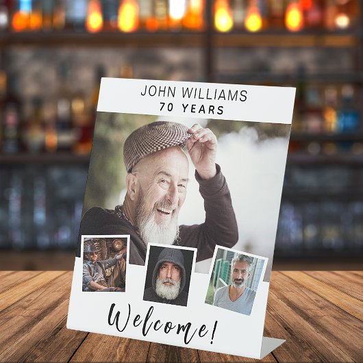 Foto-Collage Geburtstagsfeier willkommen Sockelschild