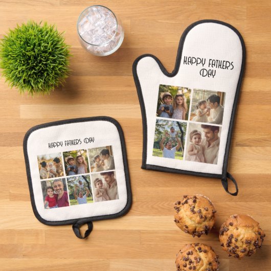 Foto Collage Geschenk für Vater Ofenhandschuh & Topflappen-Set (Oben Unten)