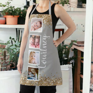 Foto Collage Gold Glitzer Grau individuelle Name Schürze
