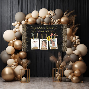 Foto Collage Gold Glitzer Sweet 16 Geburtstag Banner