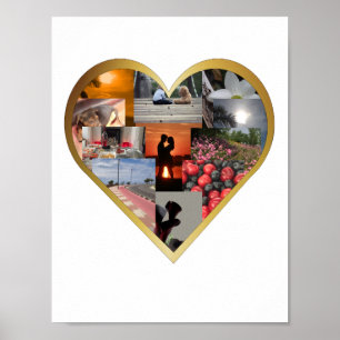 Foto Collage Gold Heart Frame Poster