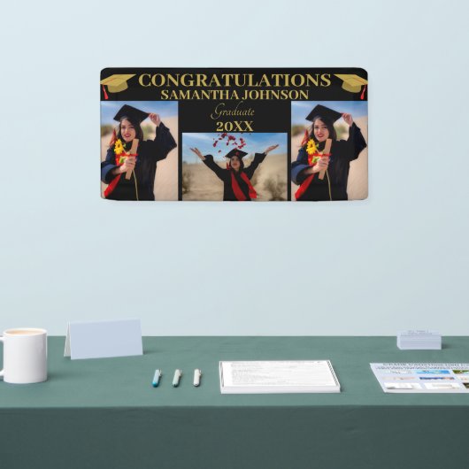 Foto Collage Gold Text Graduate Black Banner (Messe)