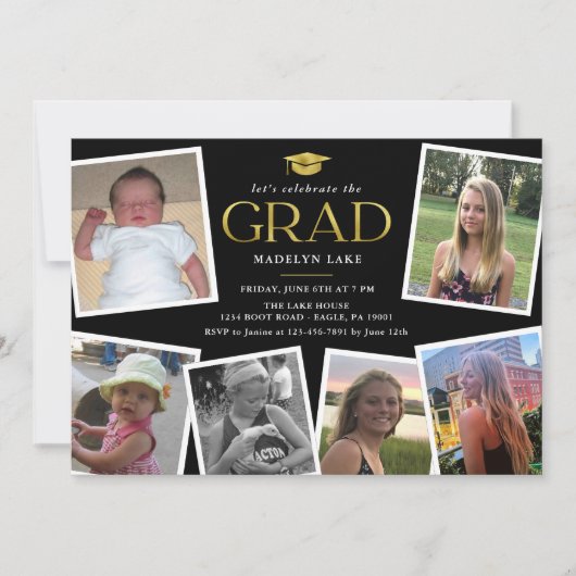 Foto Collage Grad Party der Speicherplatine Einladung (Vorderseite)