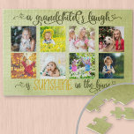 Foto Collage & Grandchild Sprichwort für Großelter Puzzle<br><div class="desc">Erstellen Sie Ihr eigenes Foto-Puzzle für Ihre Großeltern. Die Vorlage ist Set für Sie bereit, um acht Ihrer Lieblings-Fotos der Enkel hinzuzufügen. Die Fotos werden in quadratischem Format und gerahmt mit einem schönen Angebot angezeigt. Das Sprichwort lautet: "Das Lachen eines Enkelkindes ist im Haus sonnig". Das Design ist perfekt für...</div>