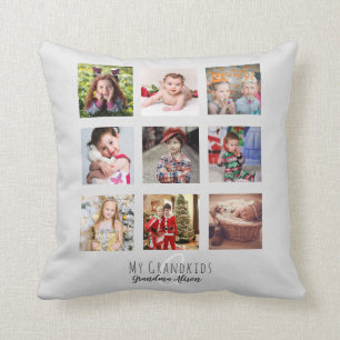 Foto Collage Grandkids Monogramm Grau Kissen