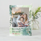 Foto Collage Green Holiday Card Frohe Weihnachten (Stehend Vorderseite)