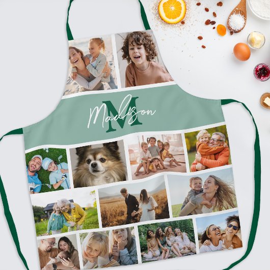 Foto Collage Green Monogram Schürze