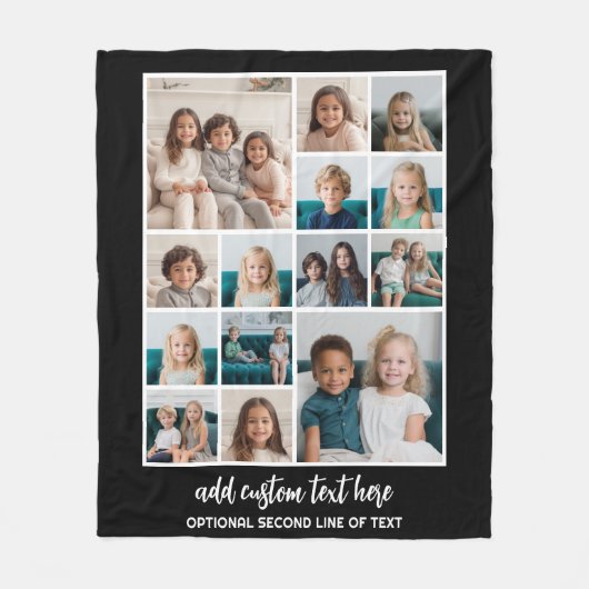 Foto Collage Grid - 14 Fotos Script - schwarz Fleecedecke (Vorderseite)