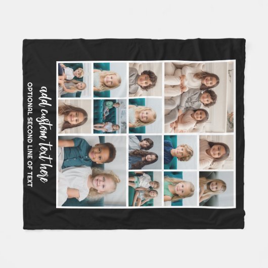 Foto Collage Grid - 14 Fotos Script - schwarz Fleecedecke (Vorderseite (Horizontal))