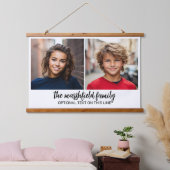 Foto Collage Grid - Text unten - weiß Wandteppich Mit Holzrahmen (Schlafzimmer)