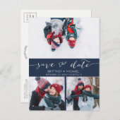 Foto Collage Handgeschriebenes Navy Blue Ankündigungspostkarte (Vorne/Hinten)