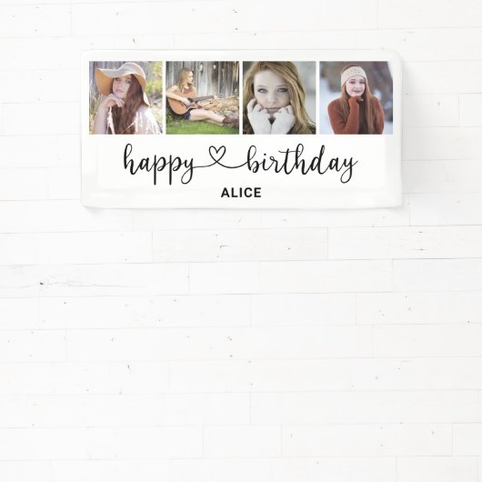 Foto Collage Happy Birthday Script Herzbanner Banner (InSitu)