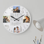 Foto Collage Happy Together Zitat Modernes Marmor Große Wanduhr<br><div class="desc">Erstellen Sie Ihre eigene, einzigartige Rundwand-Uhr, die Sie mit 4 Ihrer Lieblings-Fotos personalisieren können. Dieses schicke und moderne Design ist mit einem Aquarellmarmor in Weiß- und Grautönen mit dunkelgrauer Typografie gestaltet. Die Fotos werden in quadratischer Form um den Wortlaut "so glücklich, wenn wir zusammen sind" angezeigt. Die Vorlage ist für...</div>