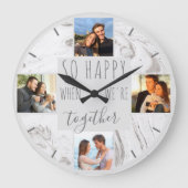 Foto Collage Happy Together Zitat Modernes Marmor Große Wanduhr (Vorderseite)