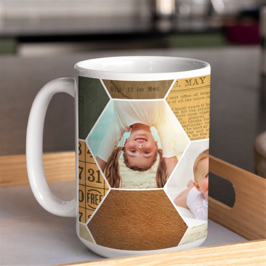 Foto Collage Hexagon | Vintages Muster Vier Bild Kaffeetasse