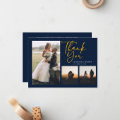 Foto Collage Hochzeit Hand-Buchstaben Dankeschön K Mitteilungskarte (Vorderseite/Rückseite Beispiel)