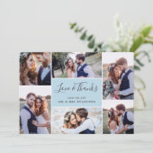 Foto Collage Hochzeit Vielen Dank Flat Card| Blau Dankeskarte (Stehend Vorderseite)