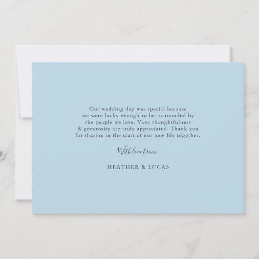 Foto Collage Hochzeit Vielen Dank Flat Card| Blau Dankeskarte (Rückseite)