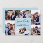 Foto Collage Hochzeit Vielen Dank Flat Card| Blau Dankeskarte (Vorne/Hinten)