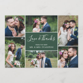 Foto Collage Hochzeit Vielen Dank Flat Card| Grün Dankeskarte