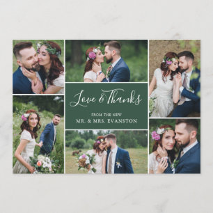 Foto Collage Hochzeit Vielen Dank Flat Card Grün Dankeskarte