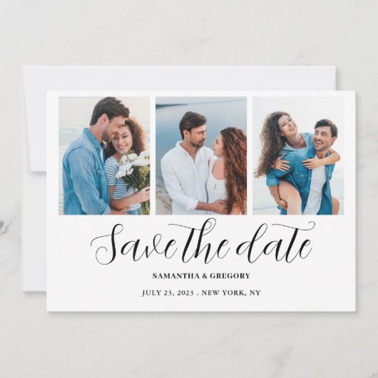 Foto Collage Hochzeitssackkarte Save the Date (Vorderseite)