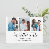 Foto Collage Hochzeitssackkarte Save the Date (Stehend Vorderseite)