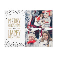 Foto Collage Holiday Card Design White Black Gold