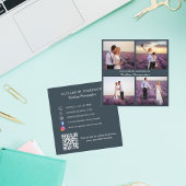 Foto Collage Holzkohle grau QR-Code Social Media Quadratische Visitenkarte