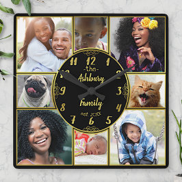 Foto Collage Instagram Foto Oval Gold Quadratische Wanduhr