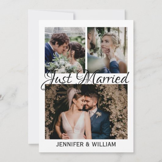 Foto Collage Just Married Wedding Ankündigung (Vorderseite)