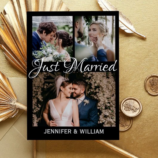 Foto Collage Just Married Wedding Ankündigung