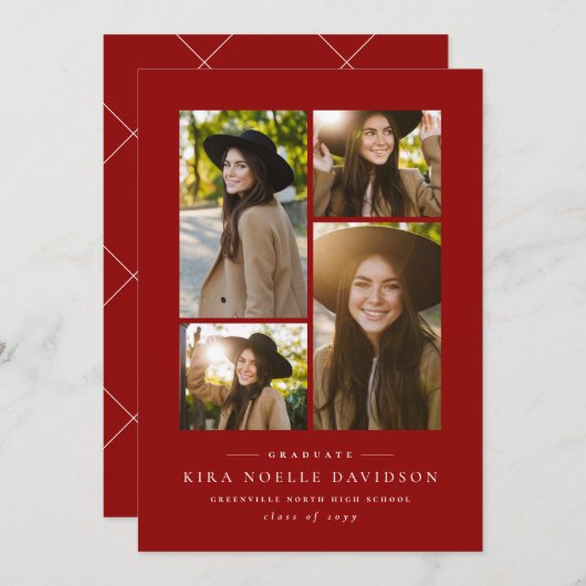 Foto Collage Klassiker Roter Abschluss Ankündigung (Vorne/Hinten)