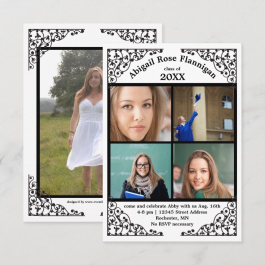 Foto Collage Lace - 3x5 Grad Bekanntgabe Einladung (Vorne/Hinten)