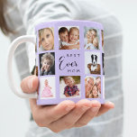 Foto Collage Lavendel Veilchen Kaffeetasse<br><div class="desc">Ein Geschenk für Ihre Mutter,  die ihr Leben mit einer Collage von 14 Fotos feiert. Schwarzer Text: Beste Mama je. Personalisieren und nutzen Sie Ihre eigenen Fotos von ihr,  Kindern,  Ehemann,  Haustieren,  Freunden. Trendviolett,  lavendelfarbener Hintergrund. Perfekt als Muttertagsgeschenk,  zum Geburtstag und zu Weihnachten.</div>