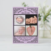 Foto Collage Lila Lace - 3x5 Geburtserklärung Ankündigung (Stehend Vorderseite)