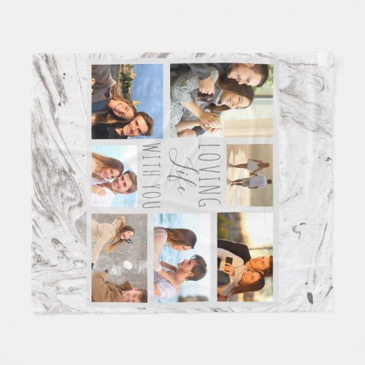Foto Collage Love Life with You Gray Marble Fleecedecke (Vorderseite (Horizontal))
